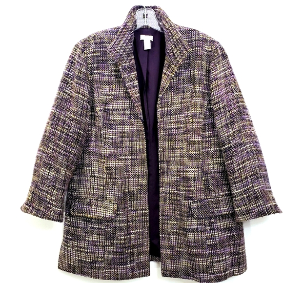 CHICOS Tweed Longline Plum/Green/Silver Metalic Blazer / Jacket - Picture 1 of 16